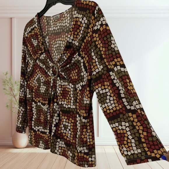 Creative Design Works Artsy Retro Geometric Print Top - Picture 6 of 9